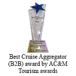 Top Cruise Aggregator (B2B) award by AC&M Tourism awards