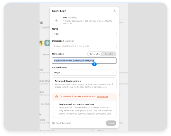 TBO account authorization in ChatGPT
