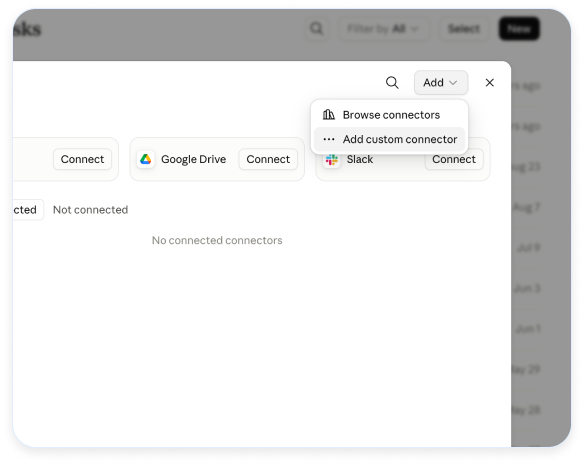 Claude settings showing Connectors menu